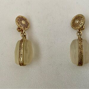 Elegant Gold and Frosted Glass Clip Earrings